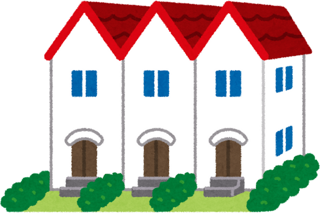 Illustration of a Row of Terrace Houses with Red Roofs